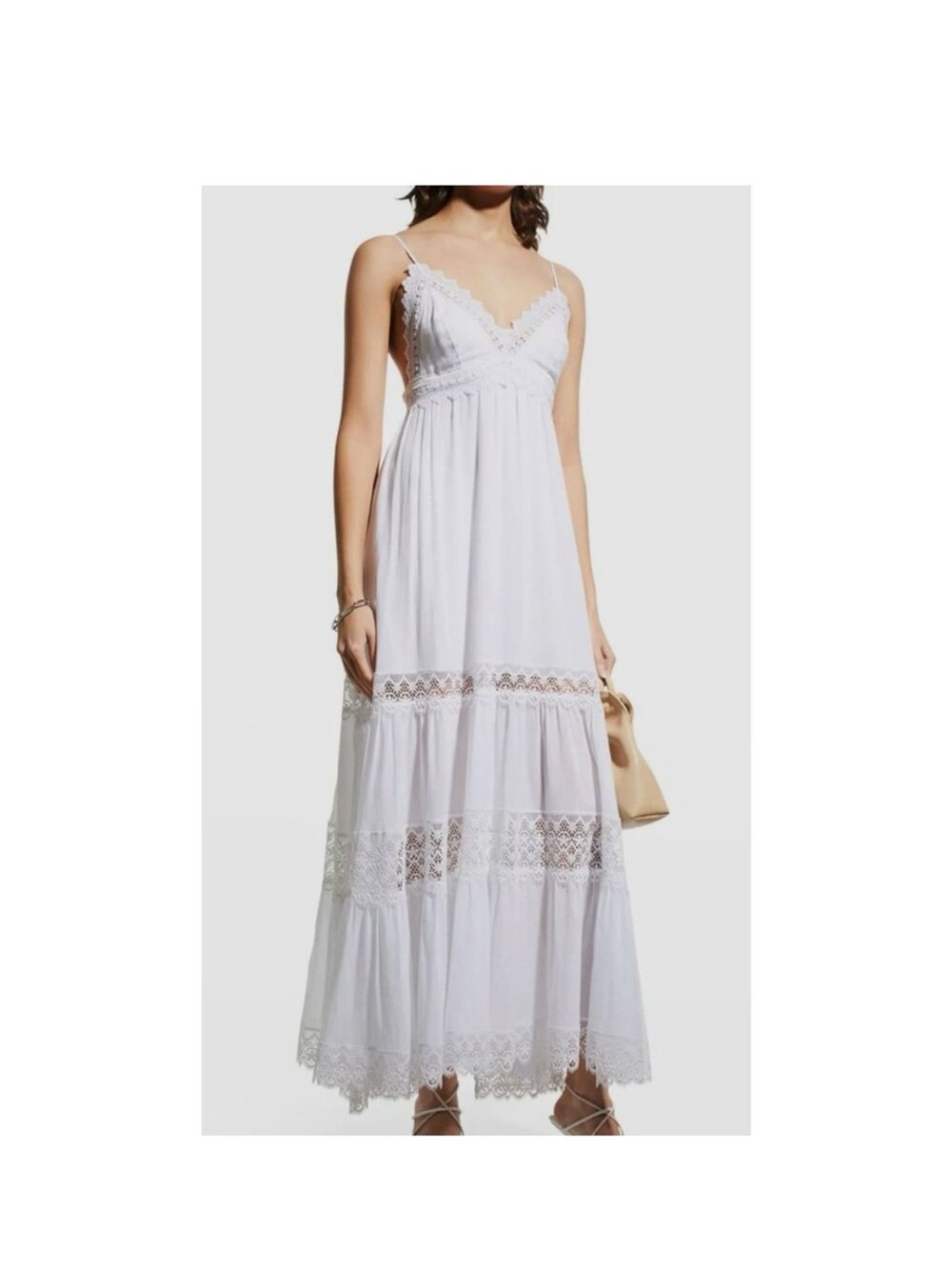 Charo Ruiz White Lace-Trim Maxi Dress